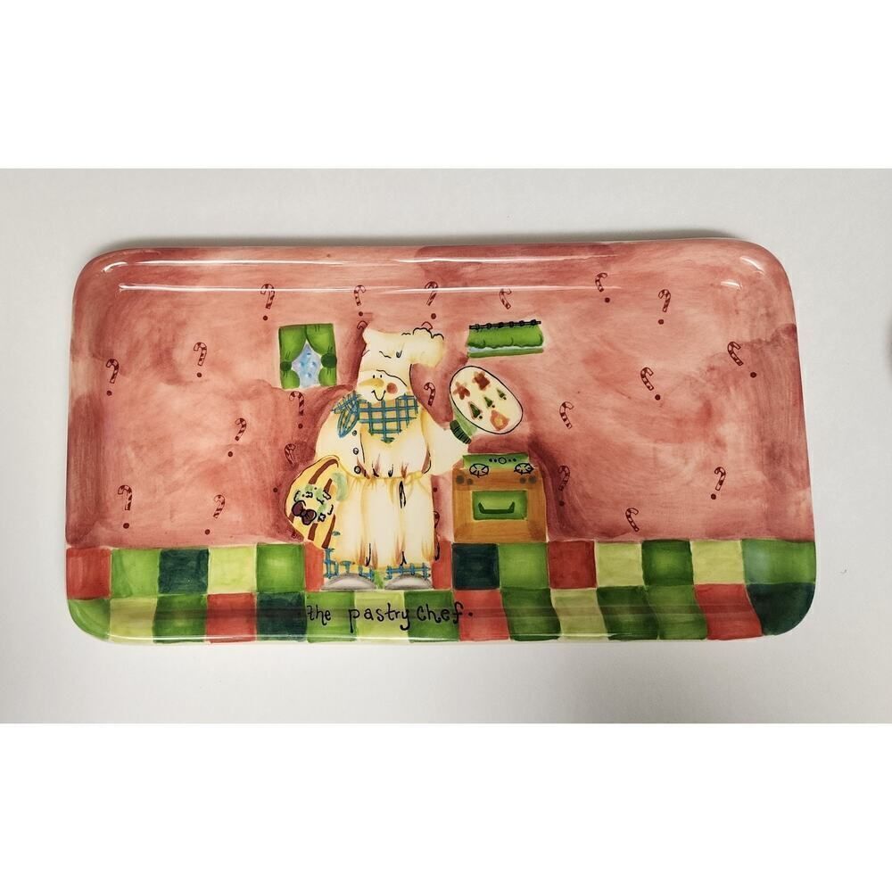 Saparna 12" Serving Platter " The Pastry Chef" Multi Pink/Green